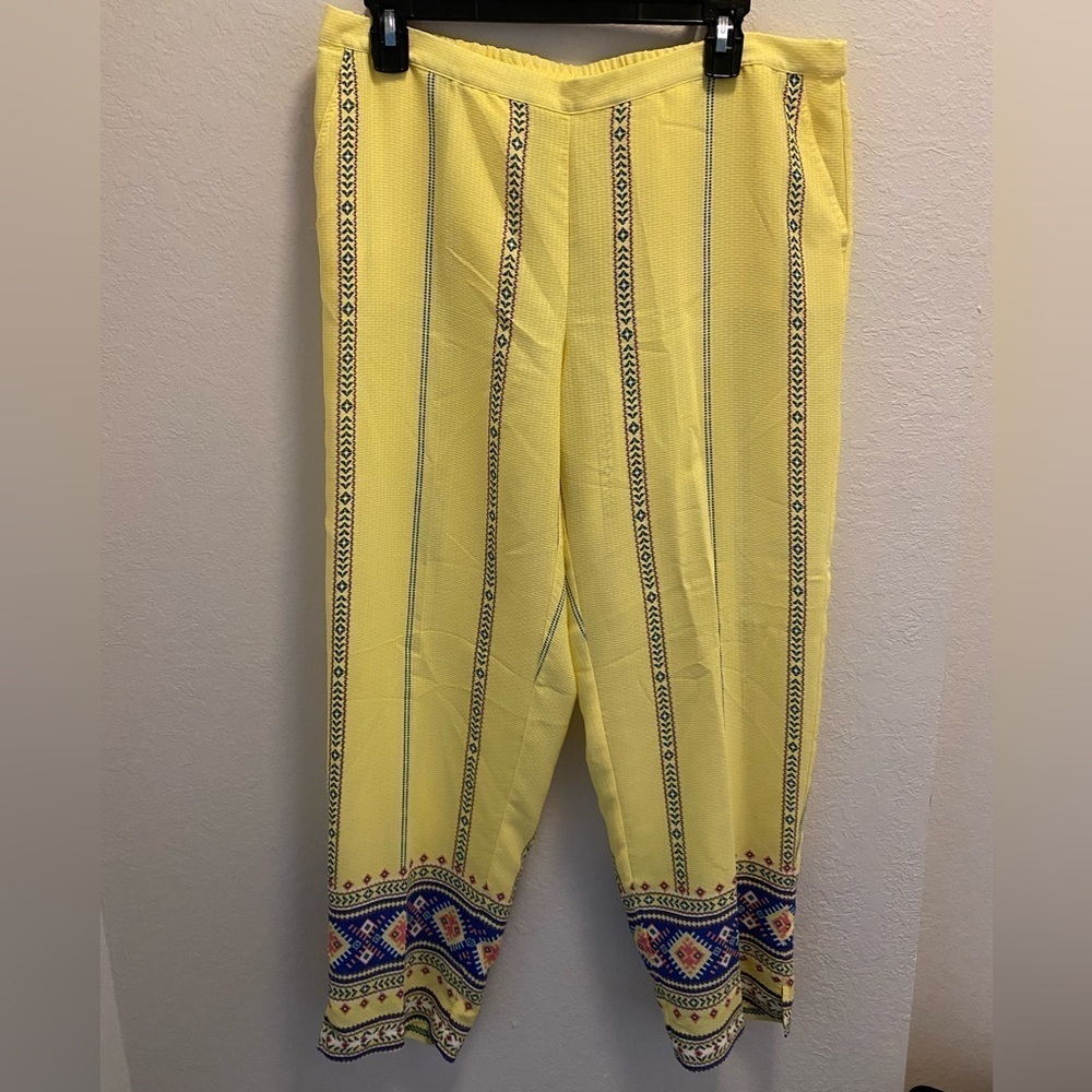 Soft Surroundings Yellow Laguna Tribal Boho Aztec Print Pant Size M
